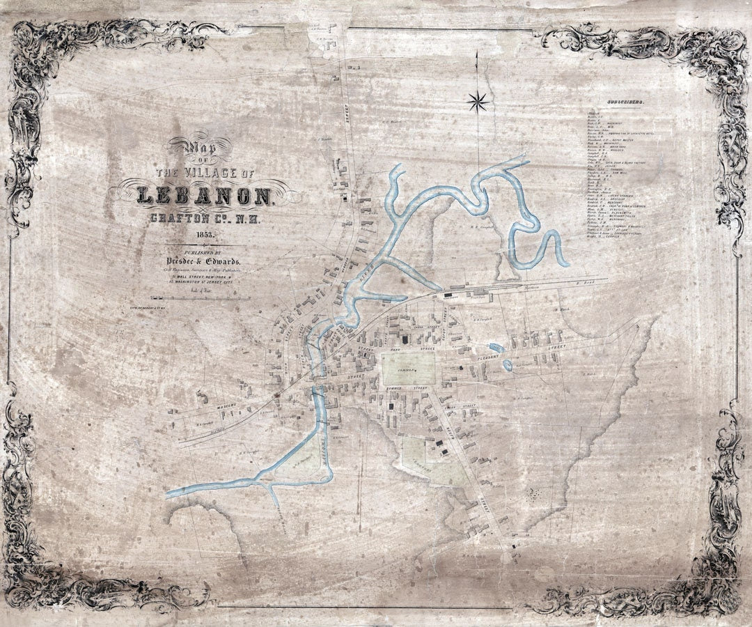1853 Map of Lebanon Grafton County New Hampshire