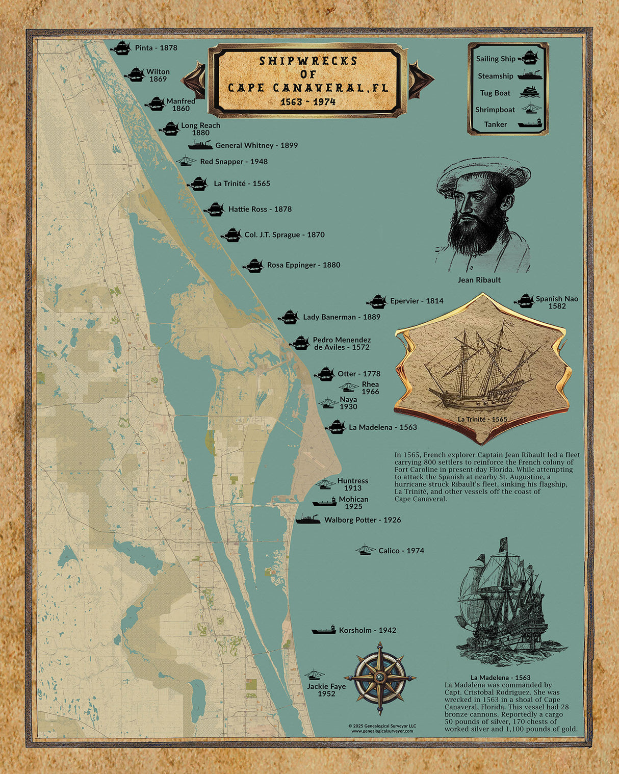 Shipwreck Map of Cape Canaveral Florida Area
