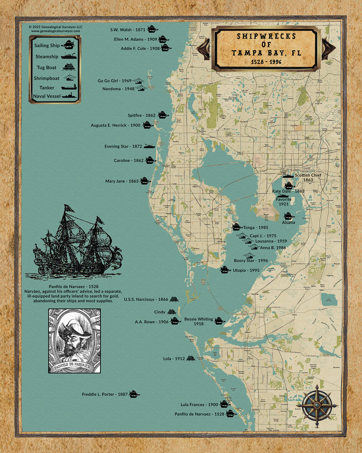 Shipwreck Map of Tampa Bay Florida Area