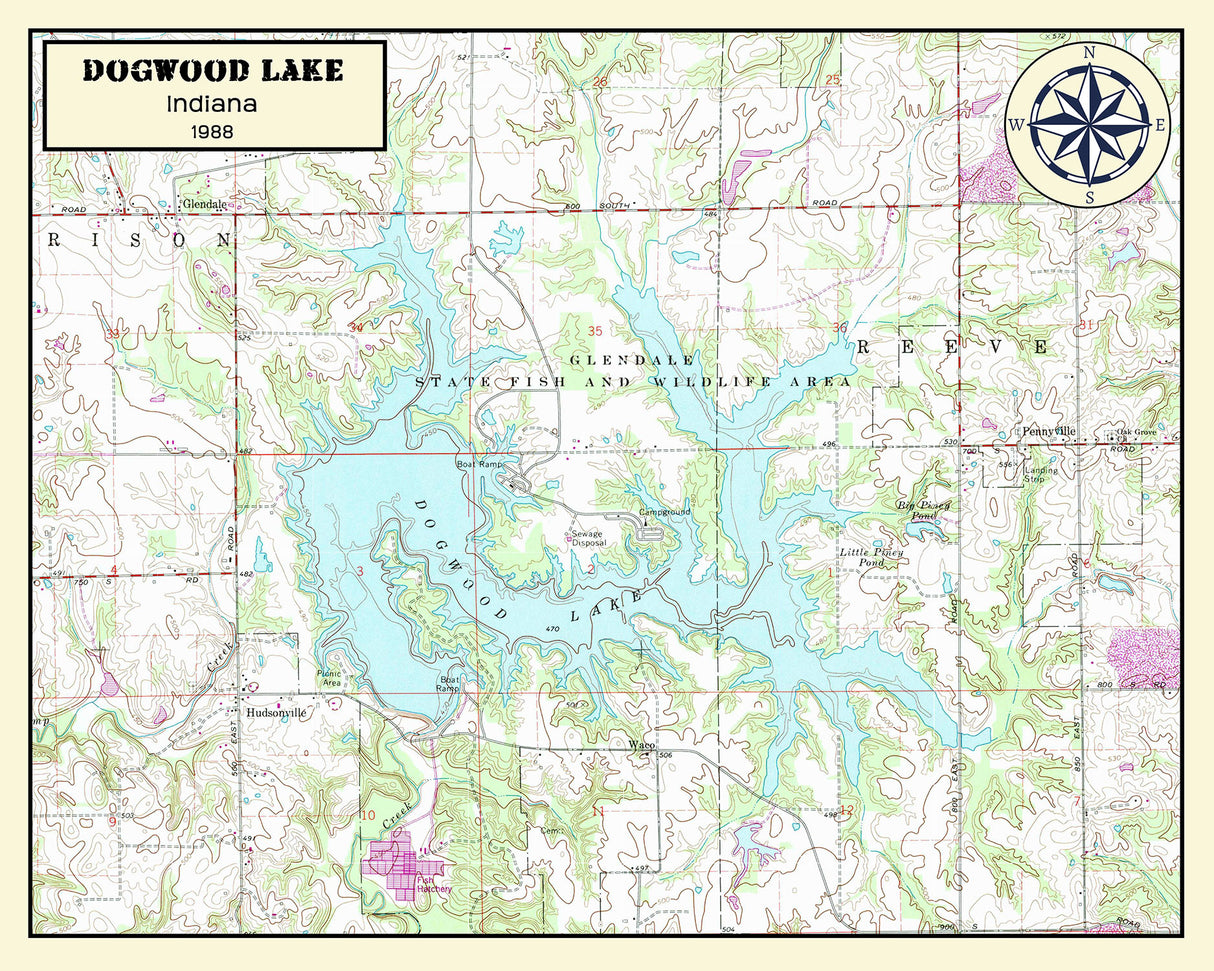 1988 Map of Dogwood Lake Indiana