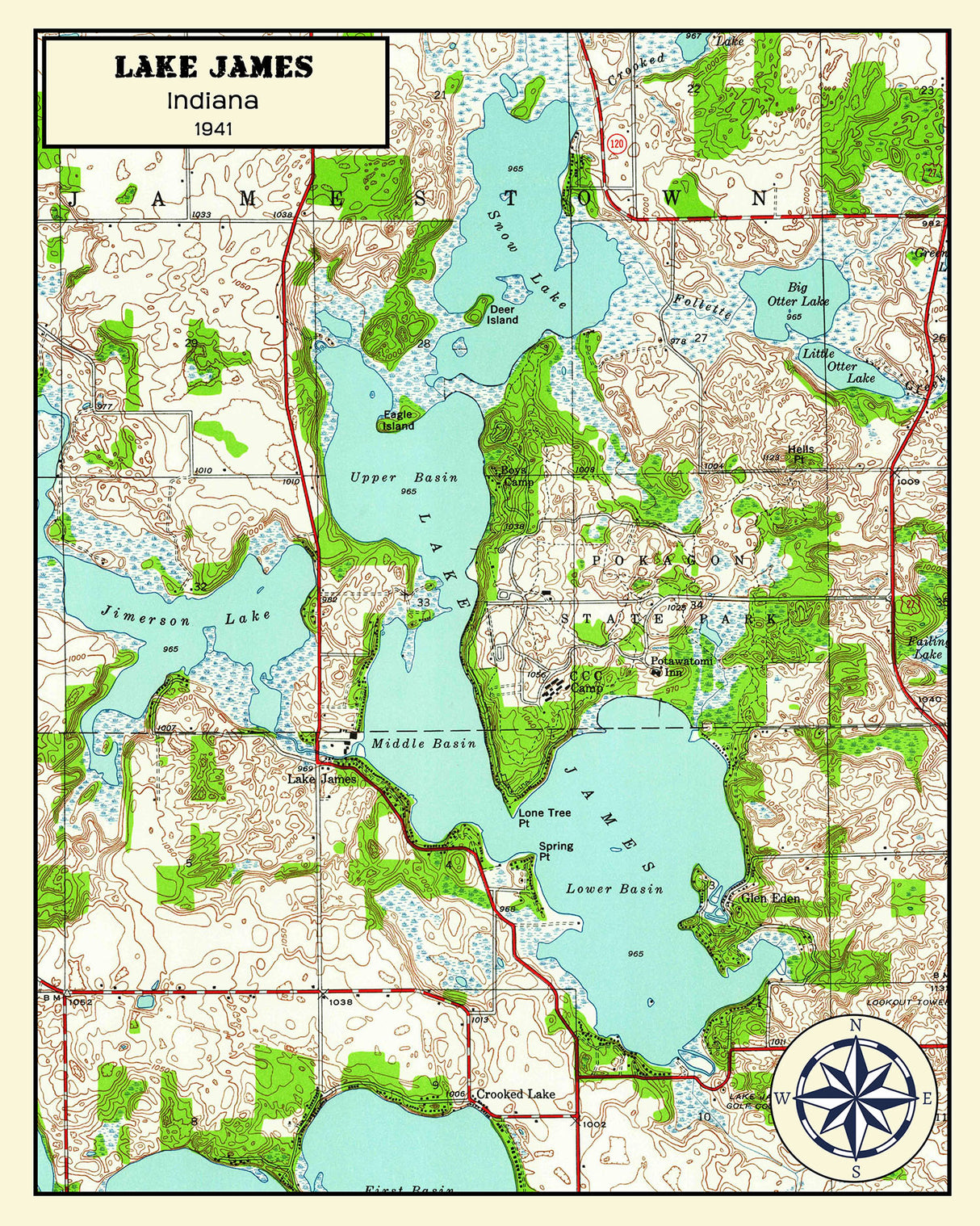 1941 Map of Lake James Indiana