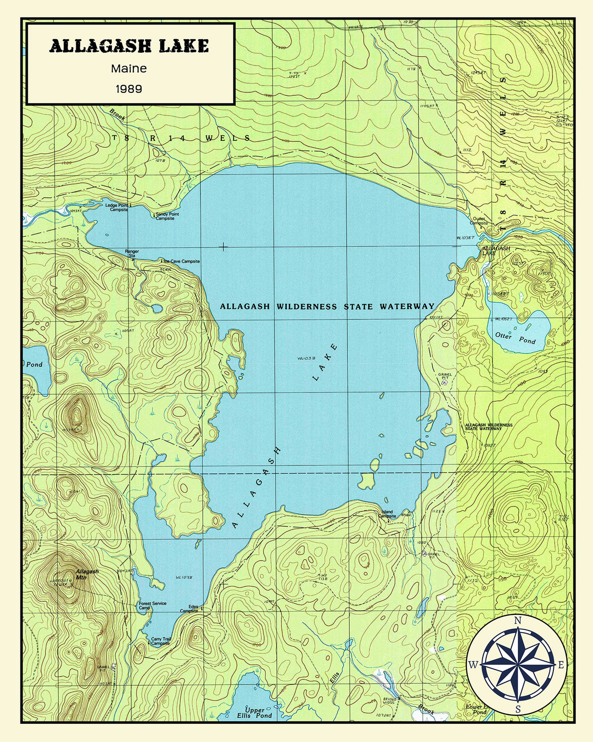 1989 Map of Allagash Lake Maine