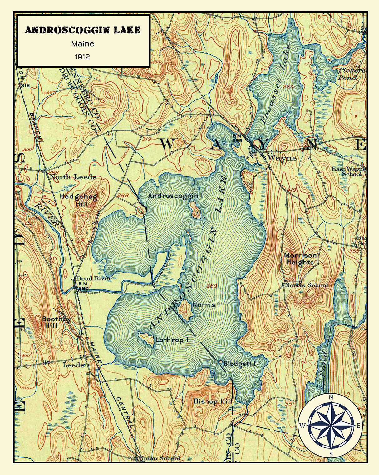 1912 Map of Androscoggin Lake Maine