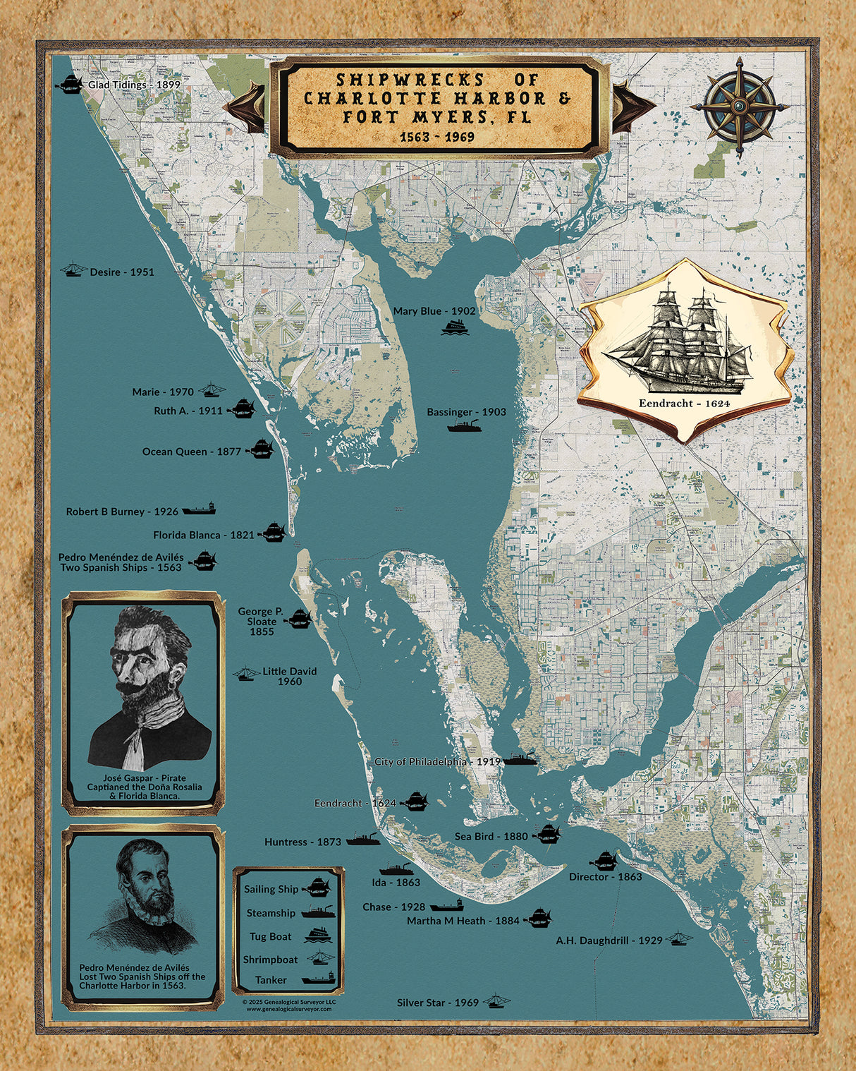 Shipwreck Map of Charlotte Harbor Florida Fort Myers Area