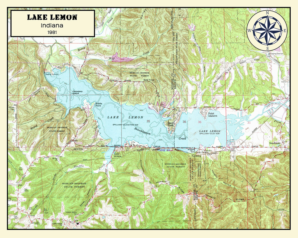 1981 Map of Lake Lemon Indiana
