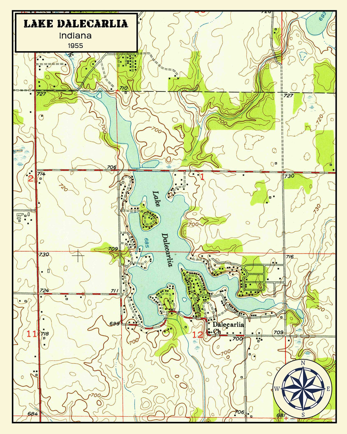 1955 Map of Lake Dalecarlia Indiana