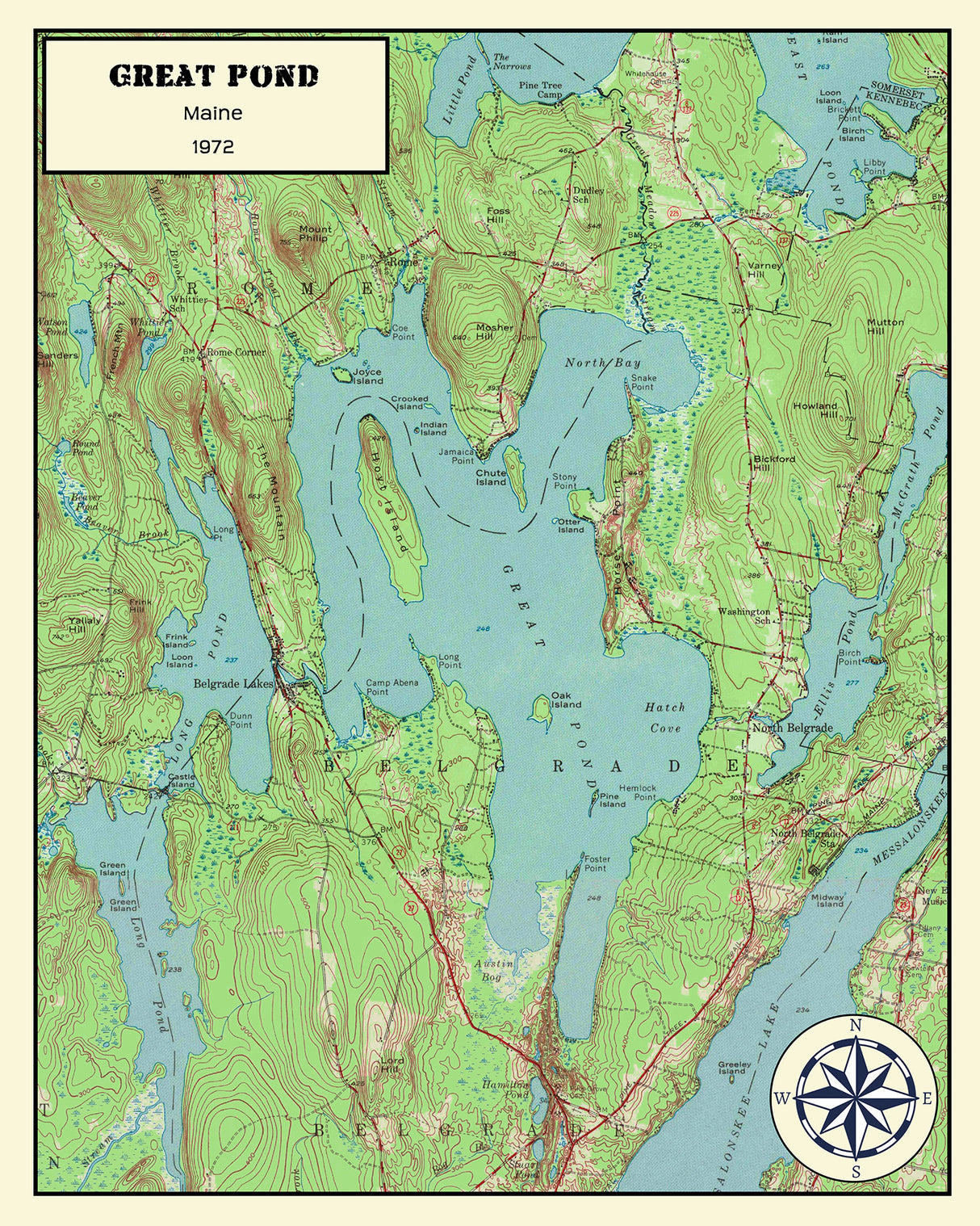 1972 Map of Great Pond Maine