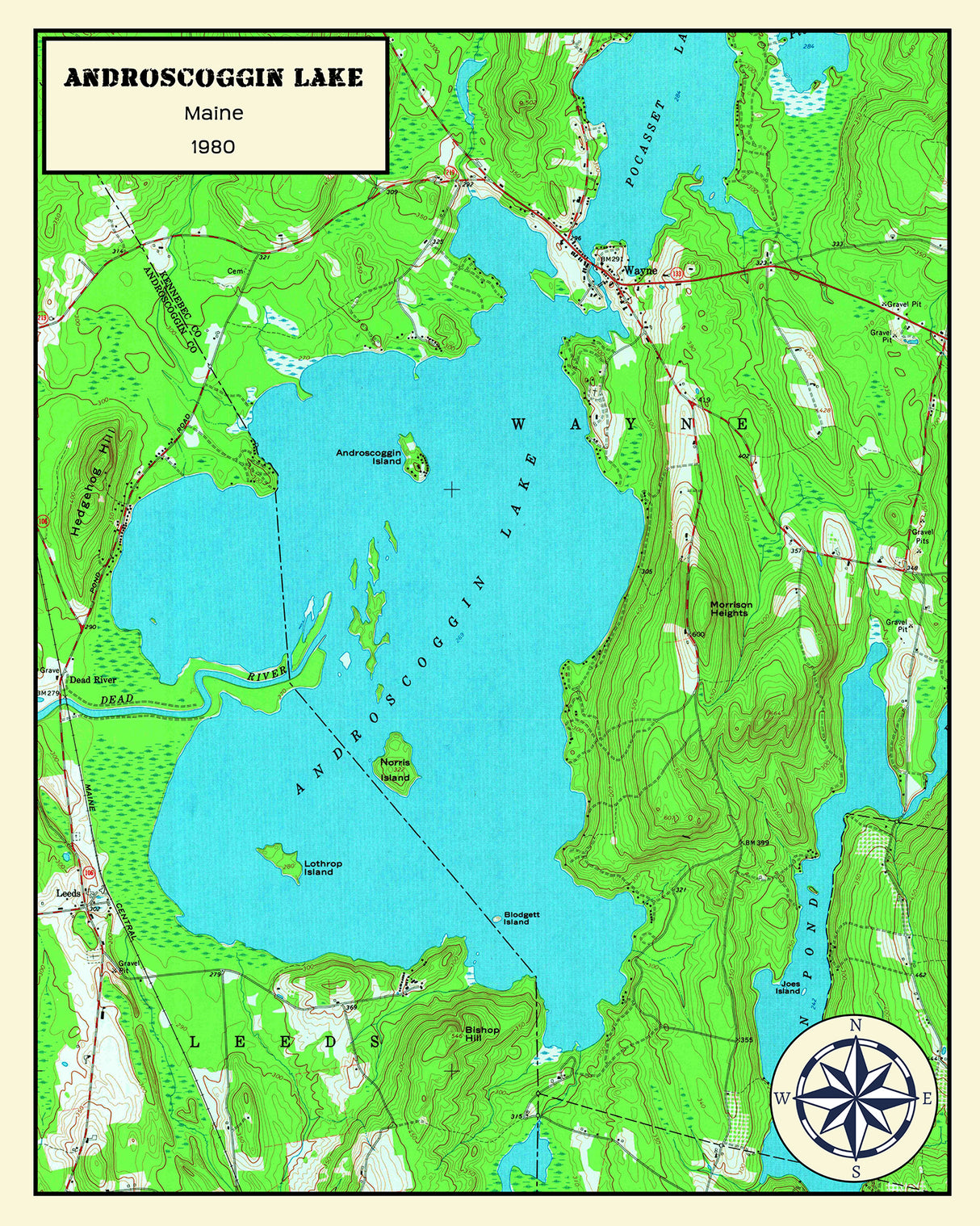 1980 Map of Androscoggin Lake Maine