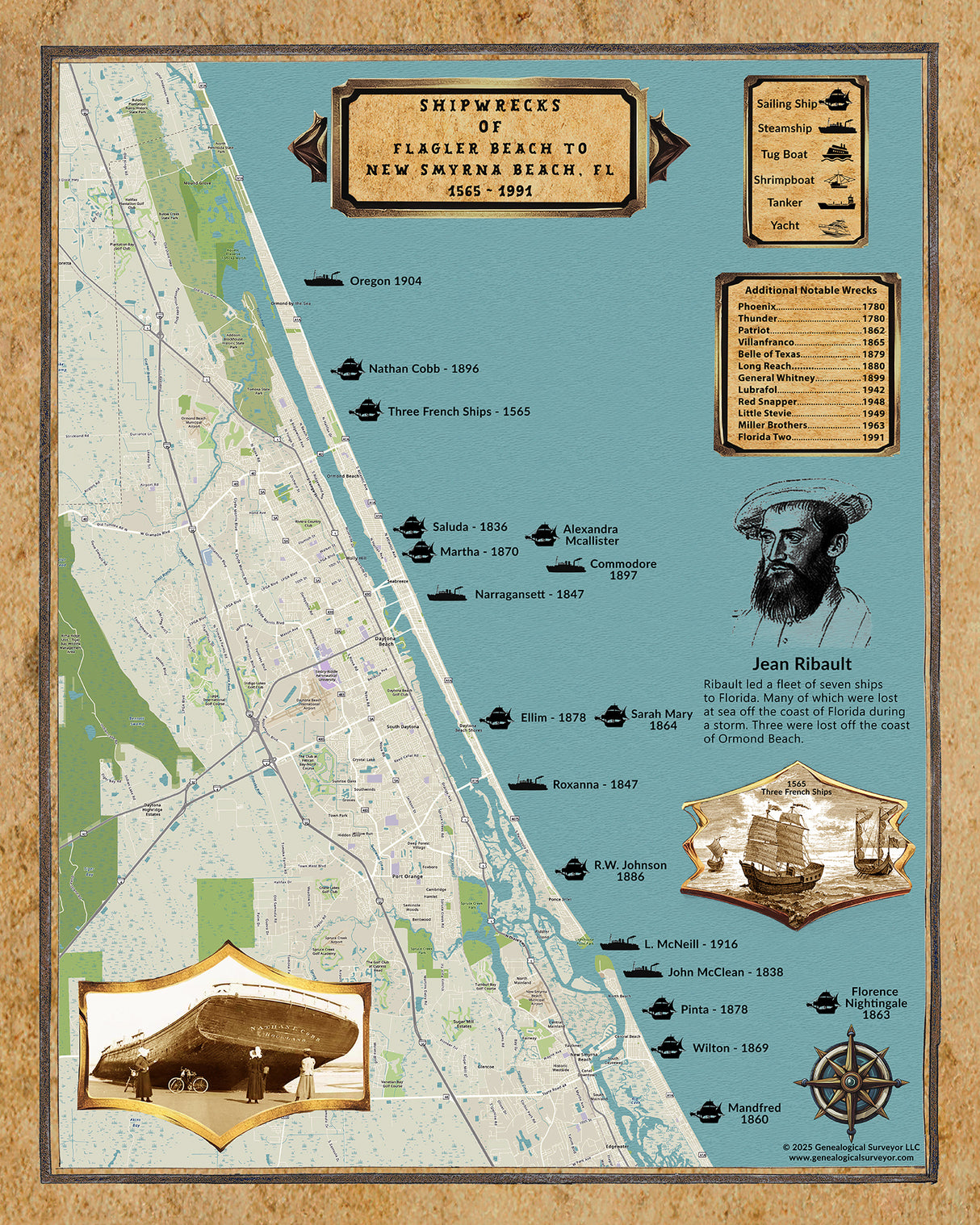 Shipwreck Map of Flagler Beach to New Smyrna Beach Florida