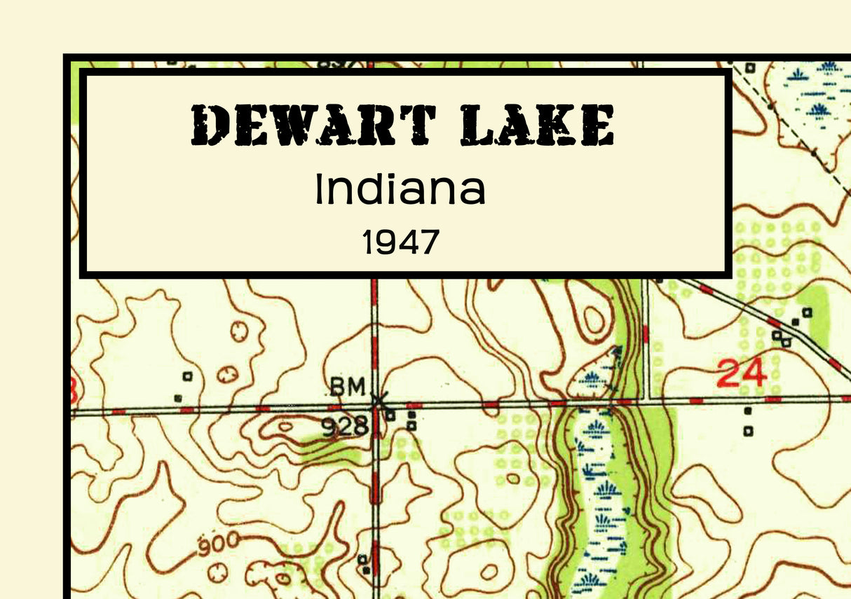 1950 Map of Dewart Lake Indiana