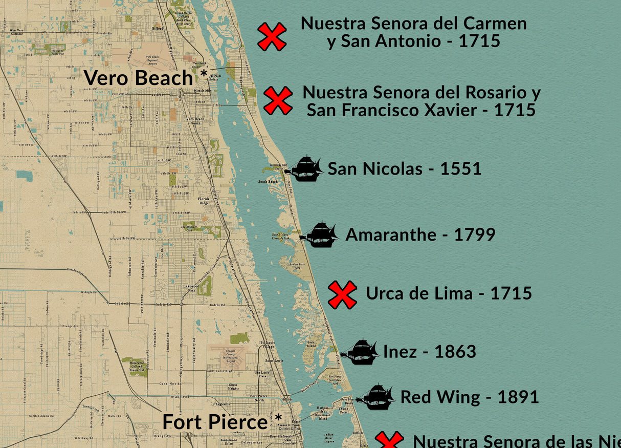 Shipwreck Map of the Florida Treasure Coast Vero Beach
