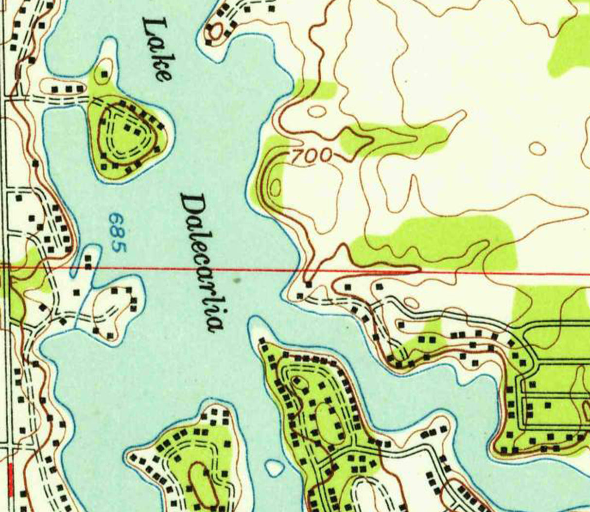 1955 Map of Lake Dalecarlia Indiana