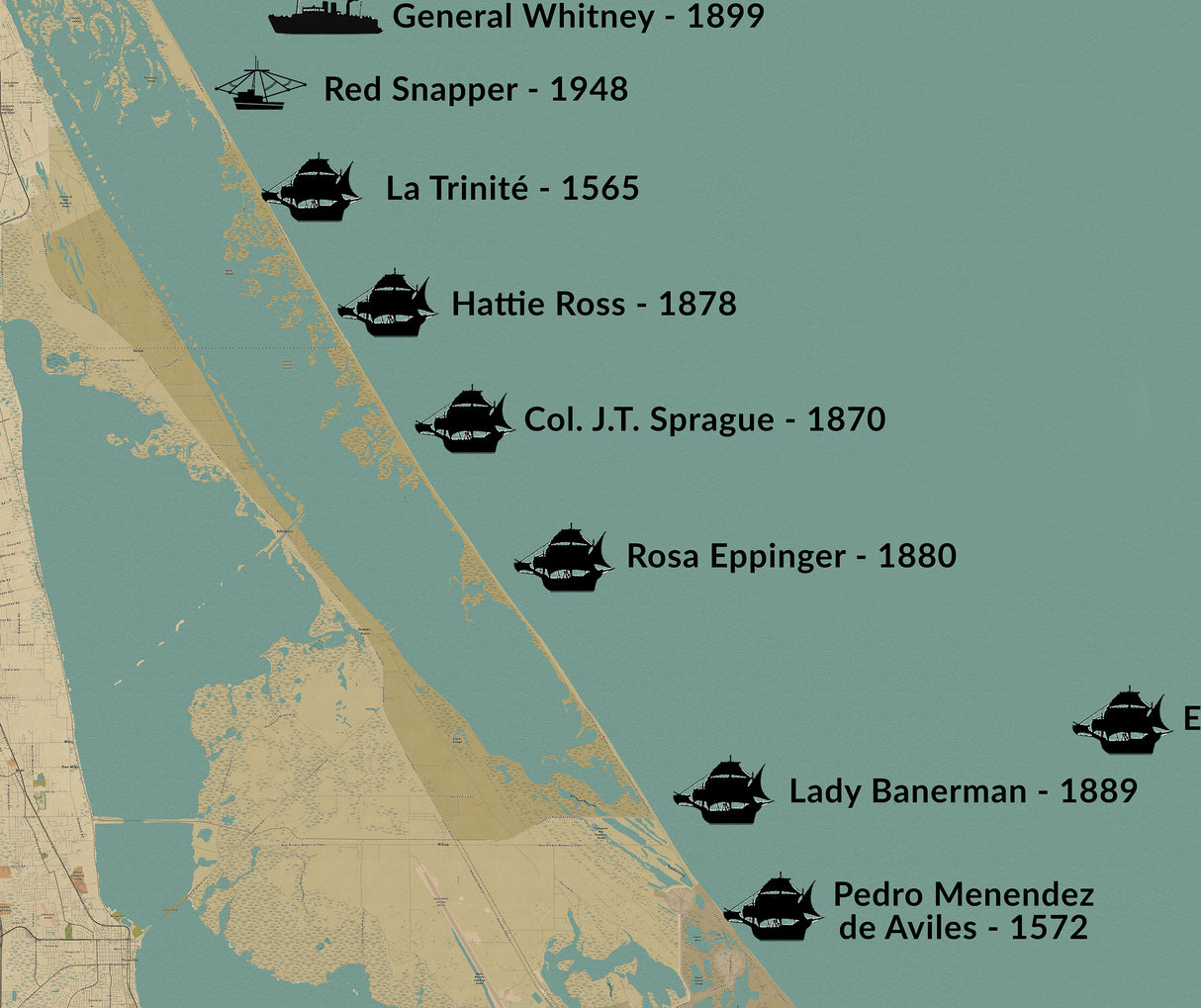 Shipwreck Map of Cape Canaveral Florida Area