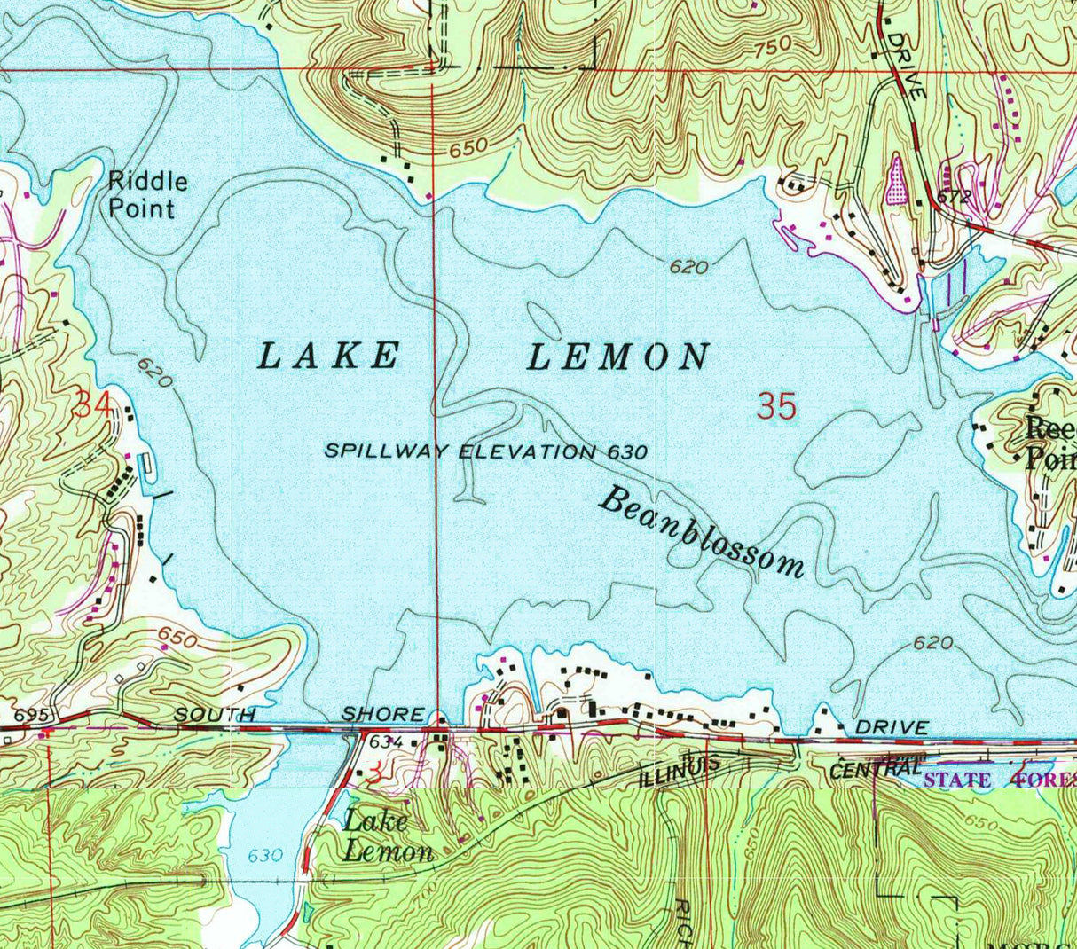1981 Map of Lake Lemon Indiana