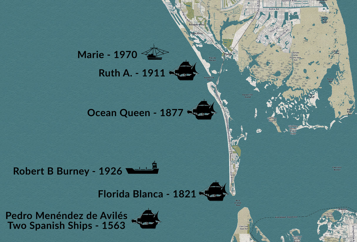Shipwreck Map of Charlotte Harbor Florida Fort Myers Area