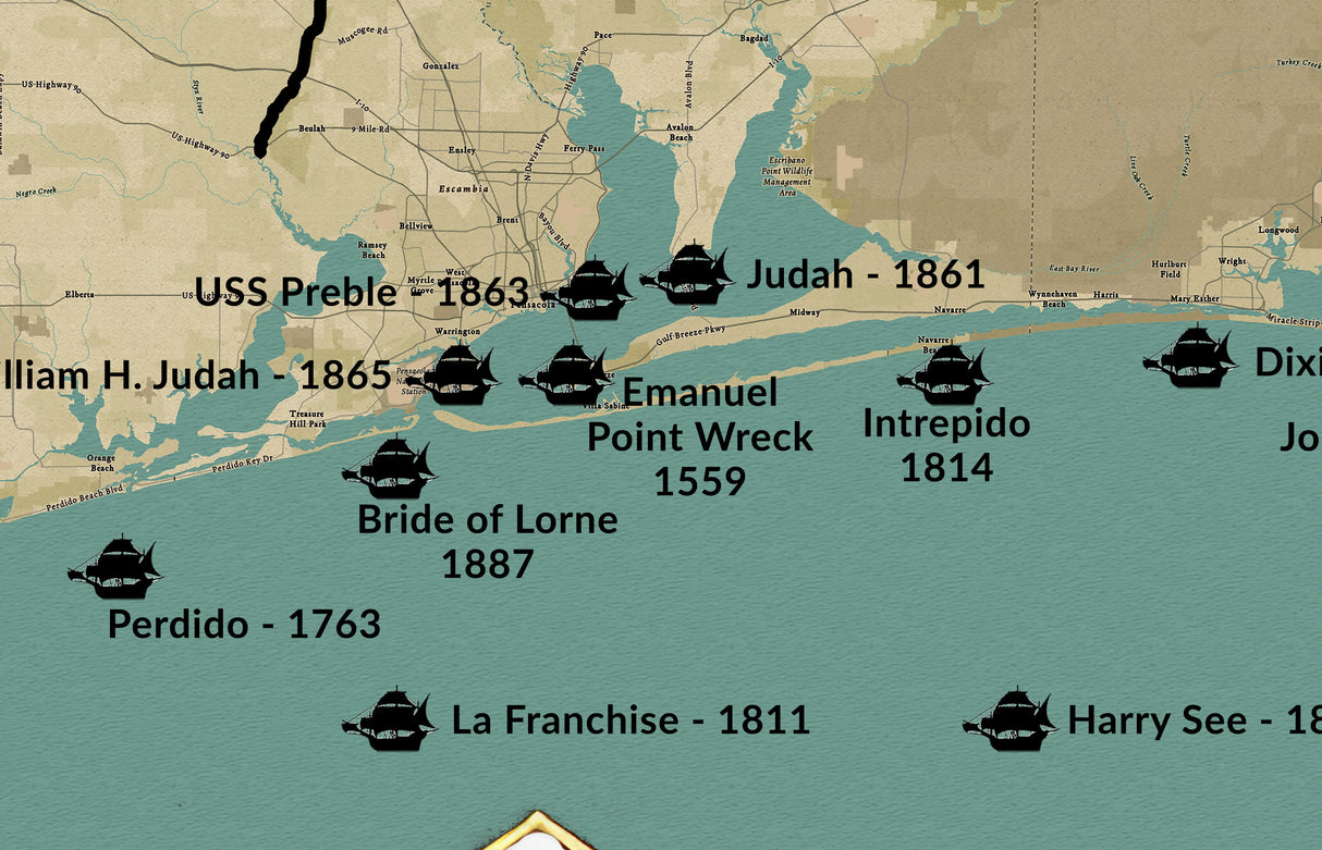 Shipwreck Map of the Florida Panhandle