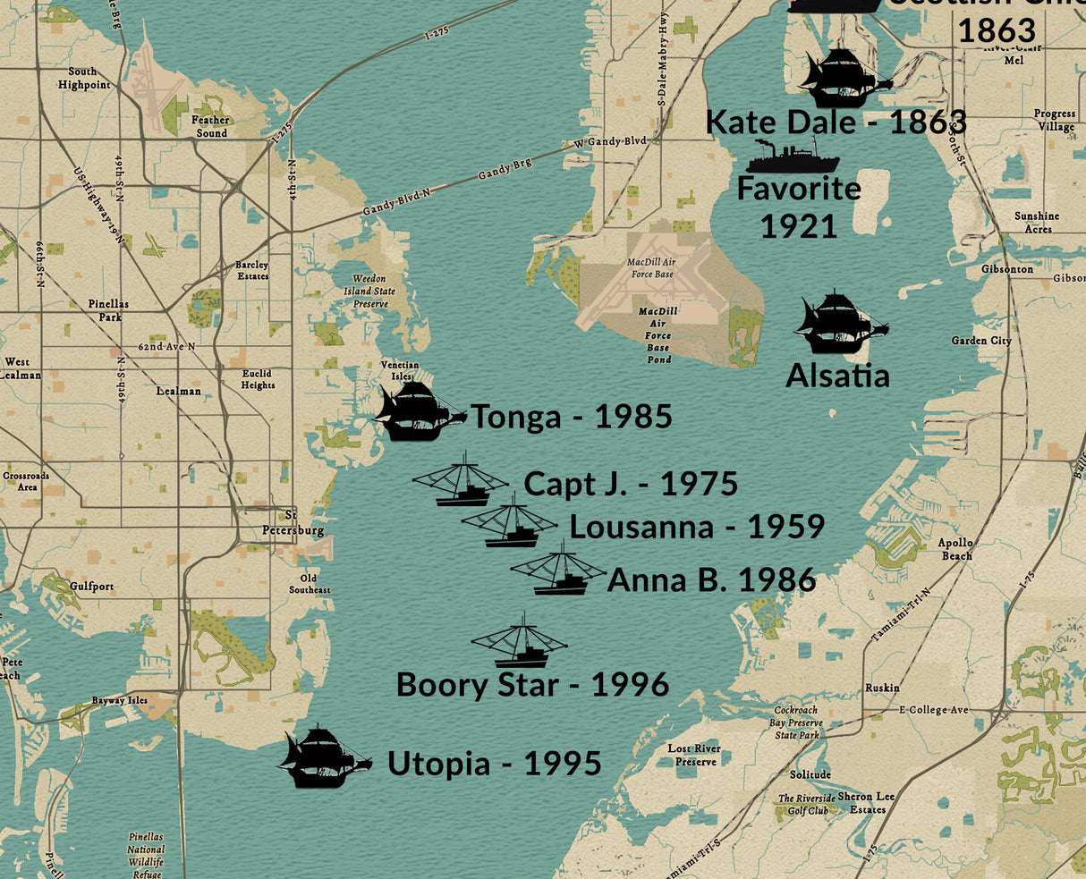 Shipwreck Map of Tampa Bay Florida Area