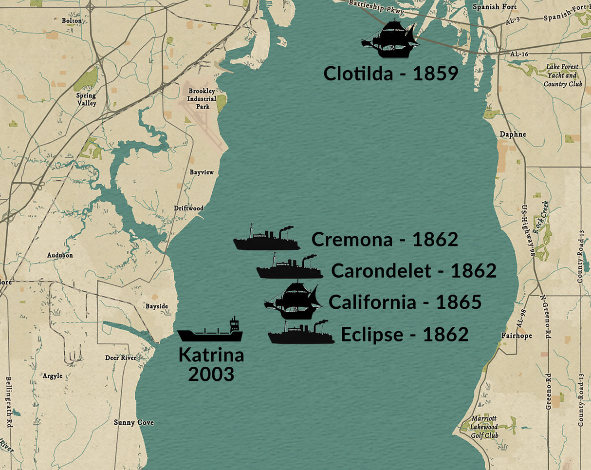 Shipwreck Map of Mobile Bay Alabama
