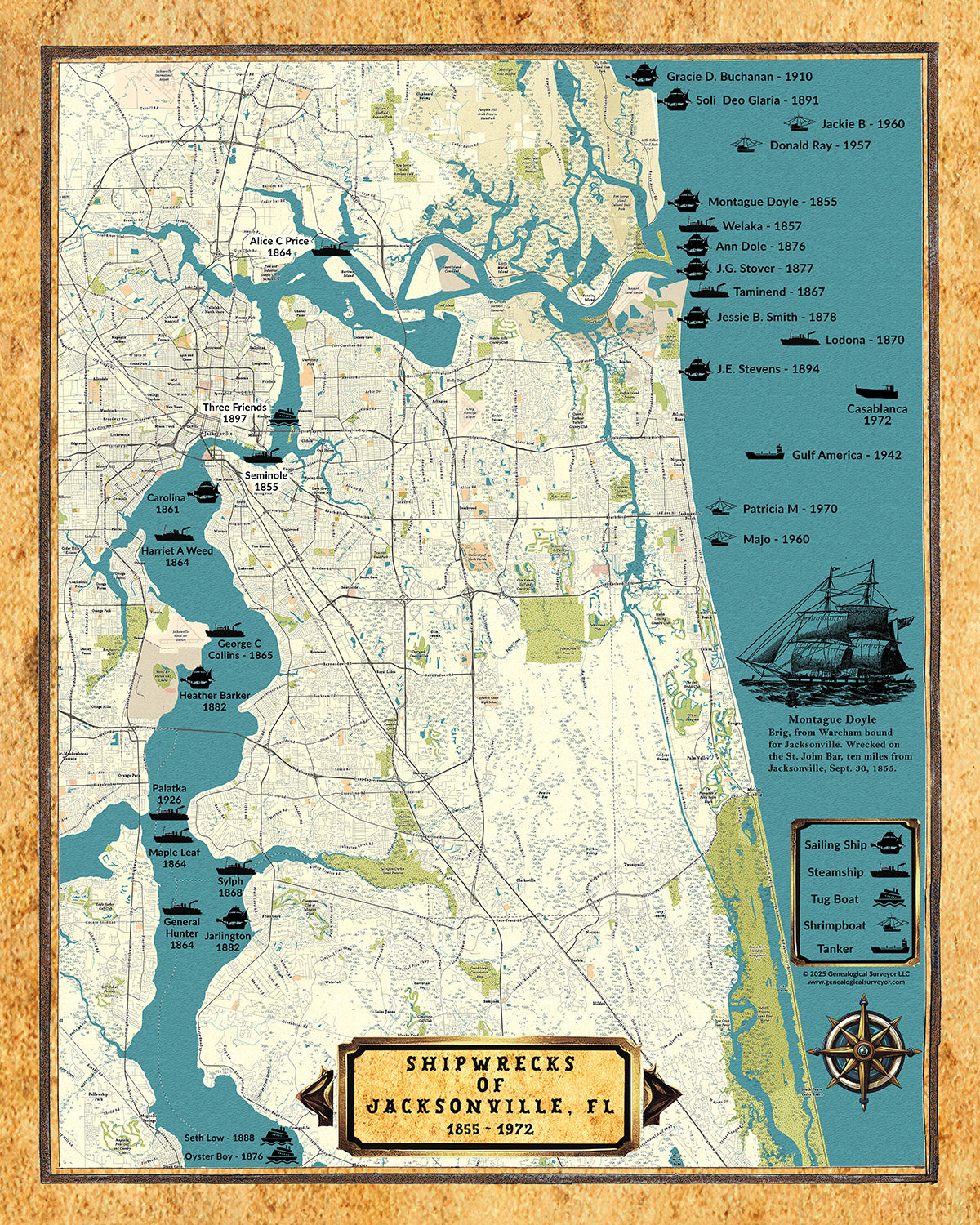 Shipwreck Map of Jacksonville, Florida and the Upper St Johns River