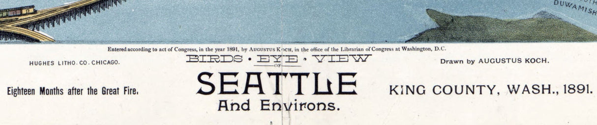 1891 Aerial Panoramic Map of Seattle King County Washington