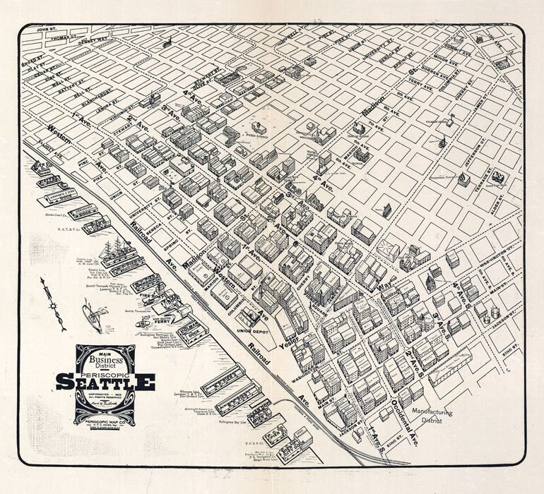 1903 Map of Seattle Washington Business District