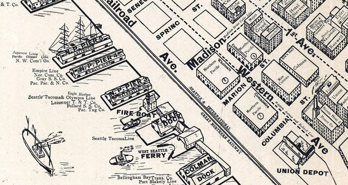 1903 Map of Seattle Washington Business District
