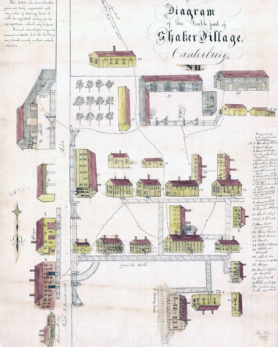 1849 Map of Shaker Village Canterbury New Hampshire