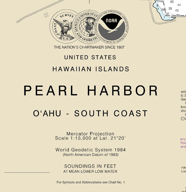 2015 Nautical Map of Pearl Harbor O'ahu South Coast Hawaii