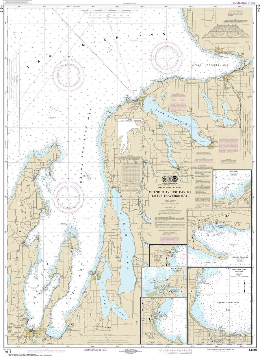 2016 Nautical Map of Grand Traverse Bay Lake Michigan