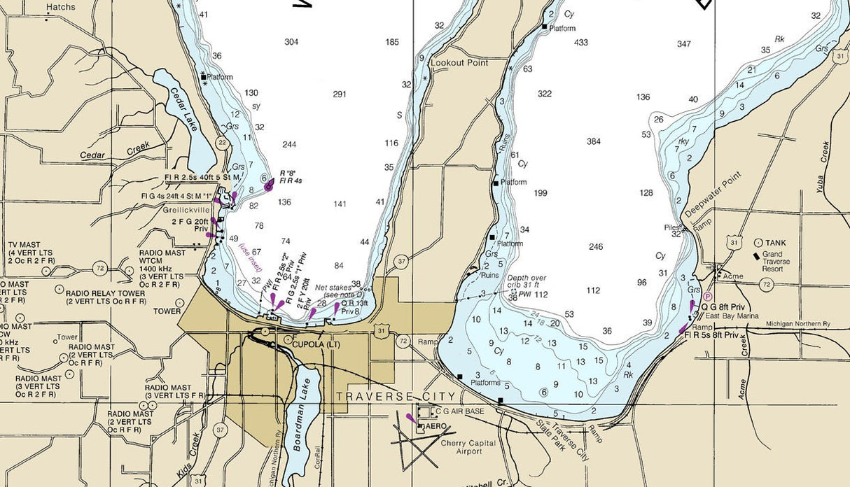 2016 Nautical Map of Grand Traverse Bay Lake Michigan