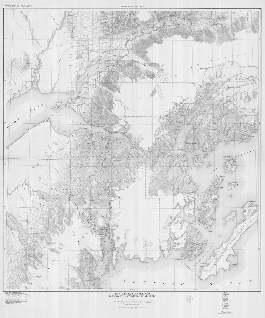 1924 Map of The Alaska Railroad Seward to Matanuska Coal Field