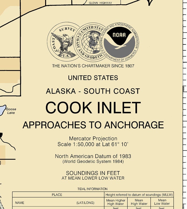 2011 Nautical Map of Cook Inlet Anchorage Alaska