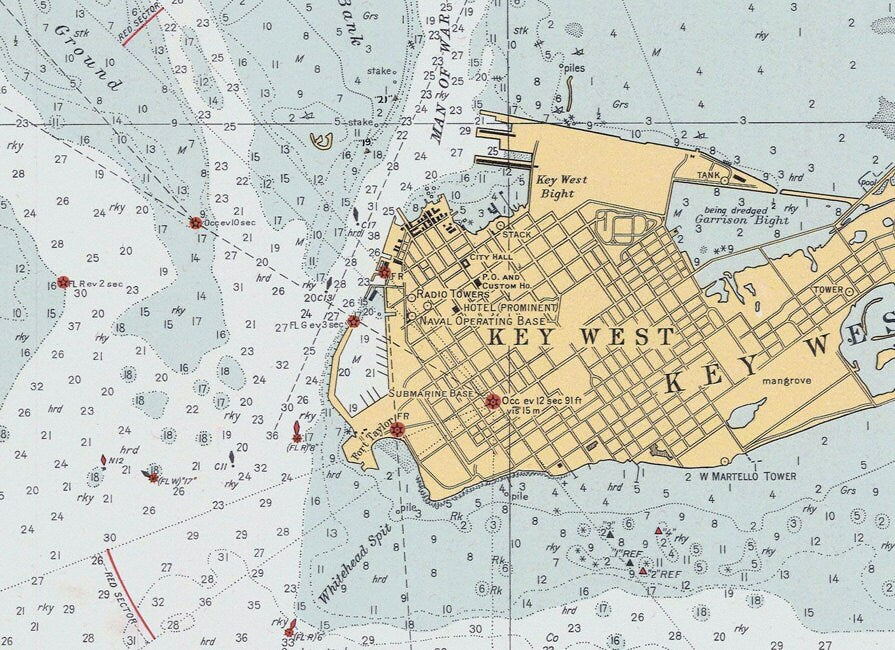 1940 Nautical Map of Key West Harbor Florida