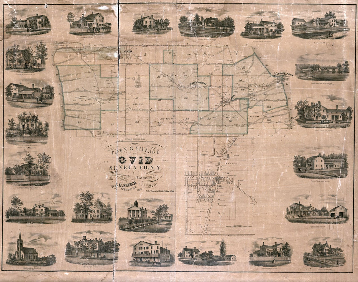 1858 Map of Ovid Seneca County New York