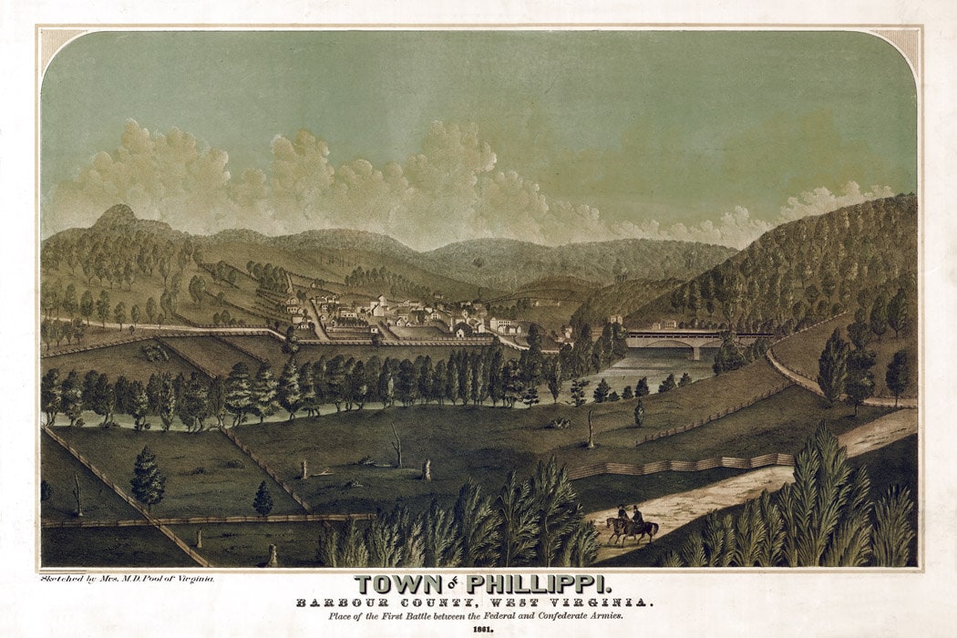 1861 Panoramic Map of Philippi Barbour County West Virginia