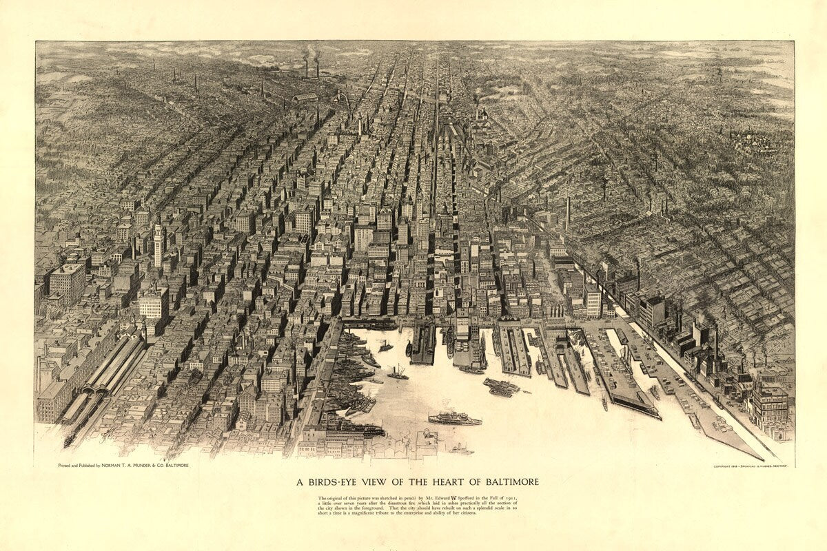 1912 Panoramic Map of Baltimore Maryland