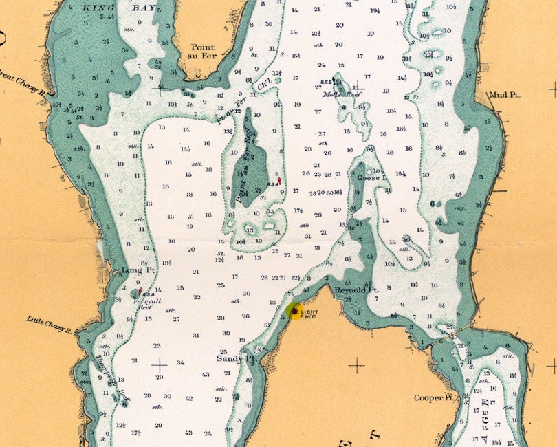 1920 Nautical Map of Lake Champlain New York