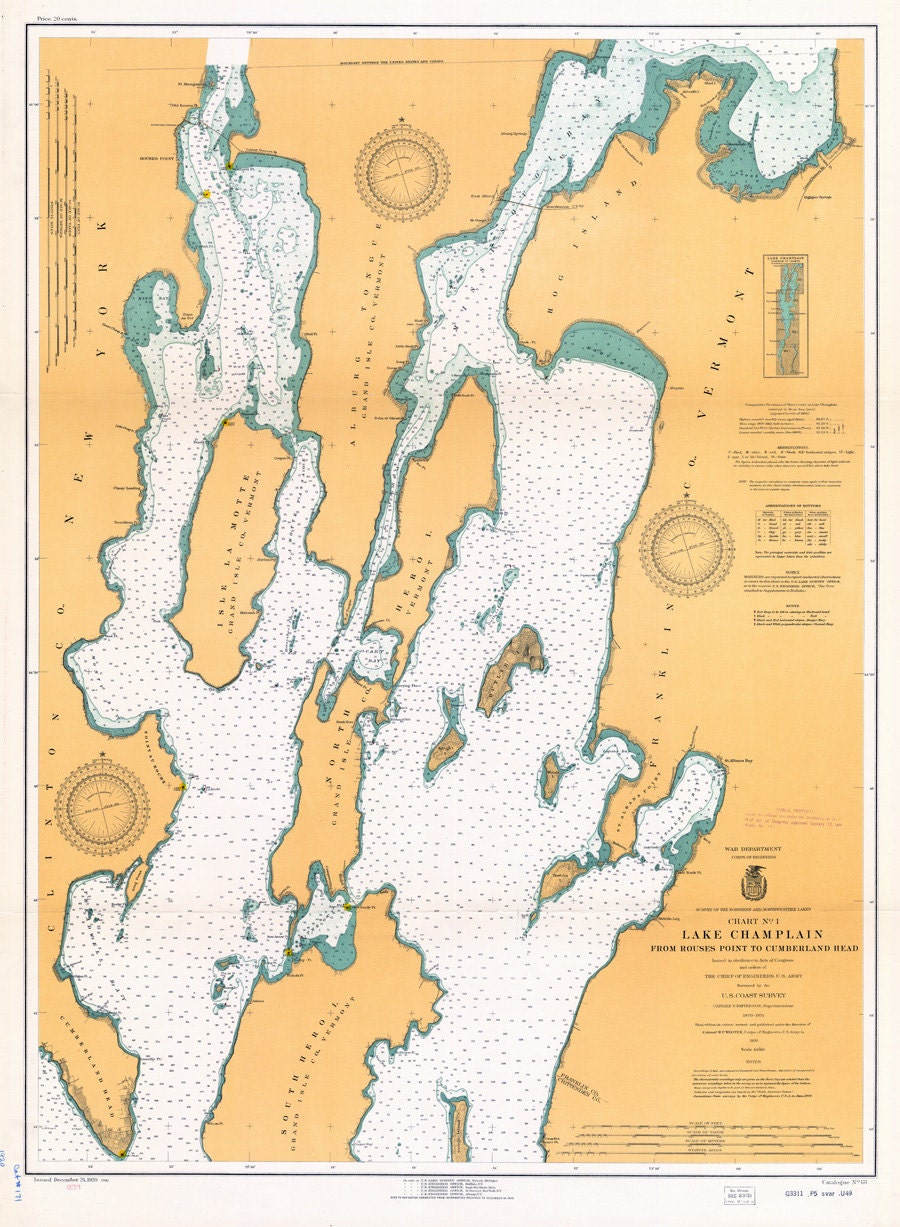 1920 Nautical Map of Lake Champlain New York