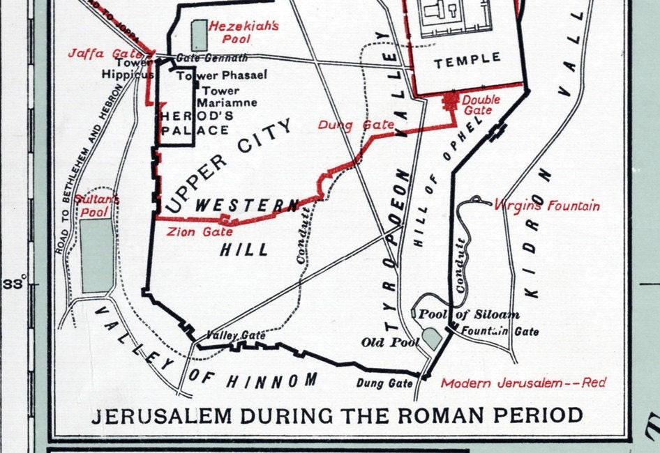 1912 Map of Palestine in the time of Jesus Jerusalem