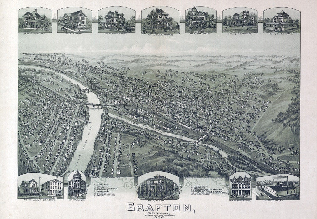 1898 Panoramic Map of Grafton West Virginia