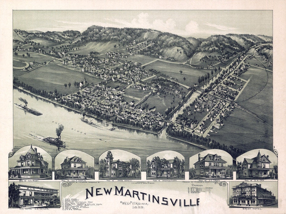 1899 Panoramic Map of New Martinsville West Virginia