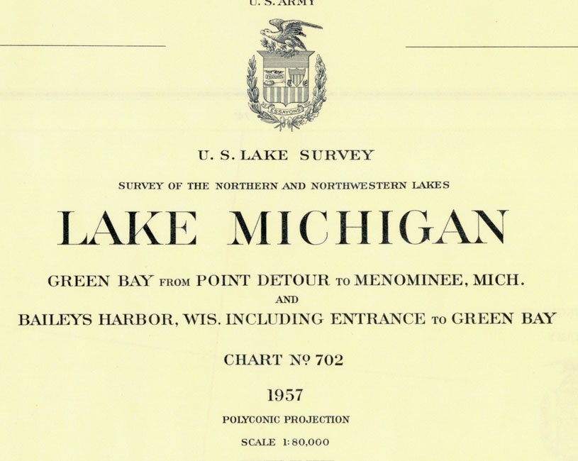 1957 Nautical Map of Green Bay Point Detour to Baileys Harbor Door County Wisconsin