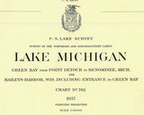 1957 Nautical Map of Green Bay Point Detour to Baileys Harbor Door County Wisconsin
