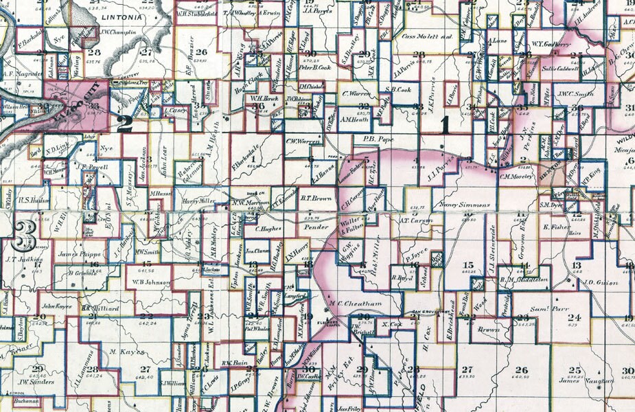 1874 Farm Line Map of Yazoo County Mississippi