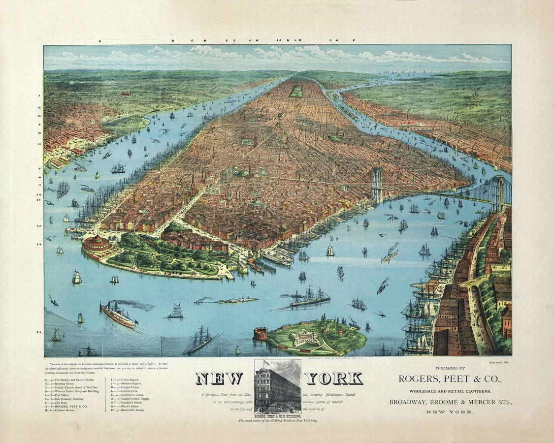 1879 Panoramic Map of New York City