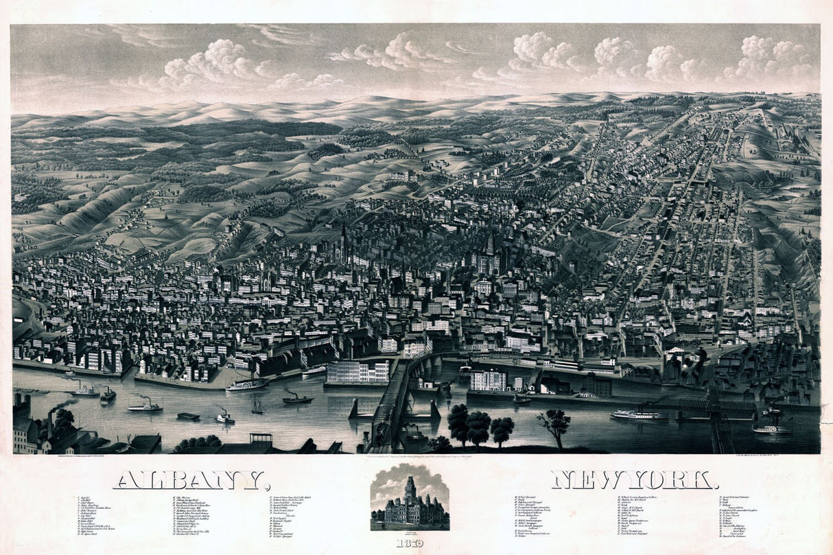1879 Panoramic Map of Albany New York