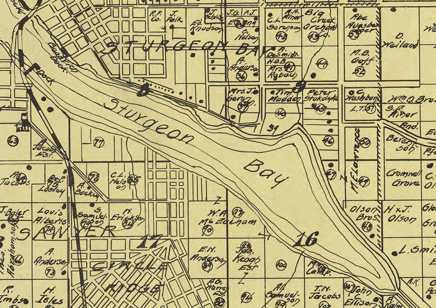 1914 Map of Sturgeon Bay Township Door County Wisconsin