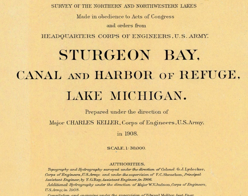 1908 Nautical Map of Sturgeon Bay Lake Michigan