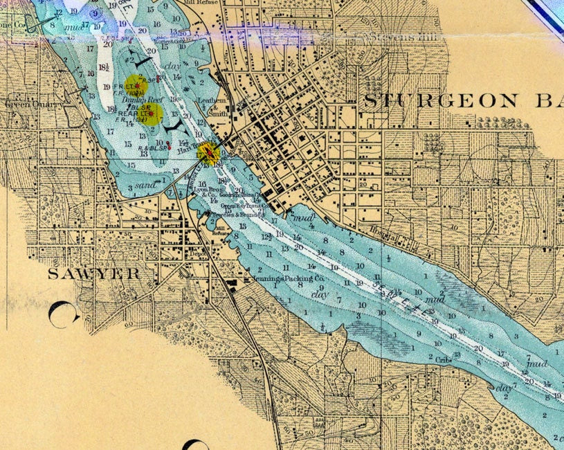 1908 Nautical Map of Sturgeon Bay Lake Michigan