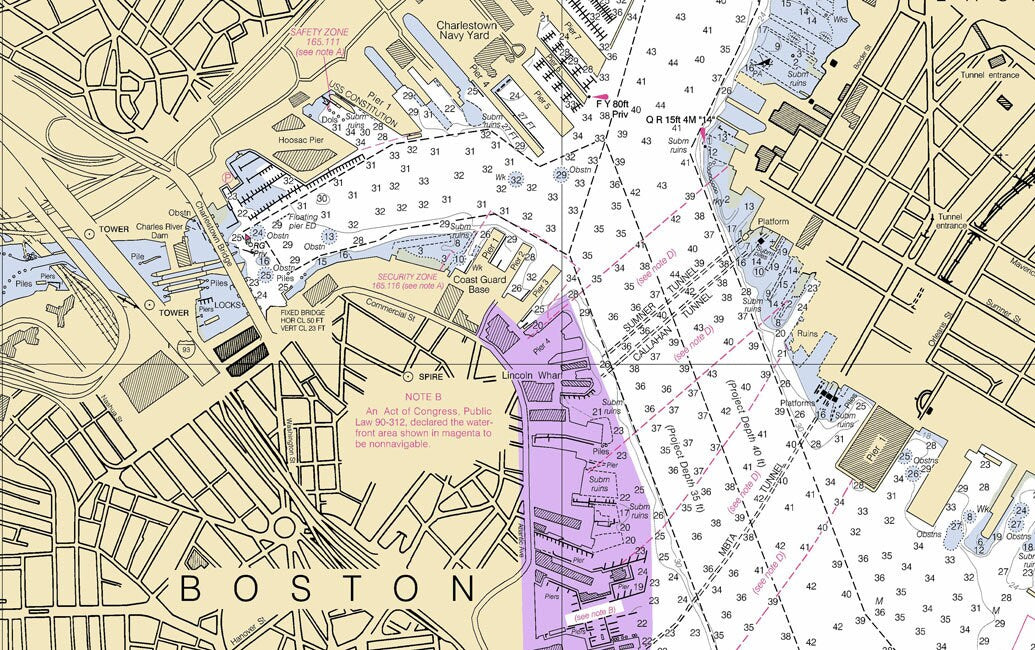 2012 Nautical Map of Boston Mass Inner Harbor